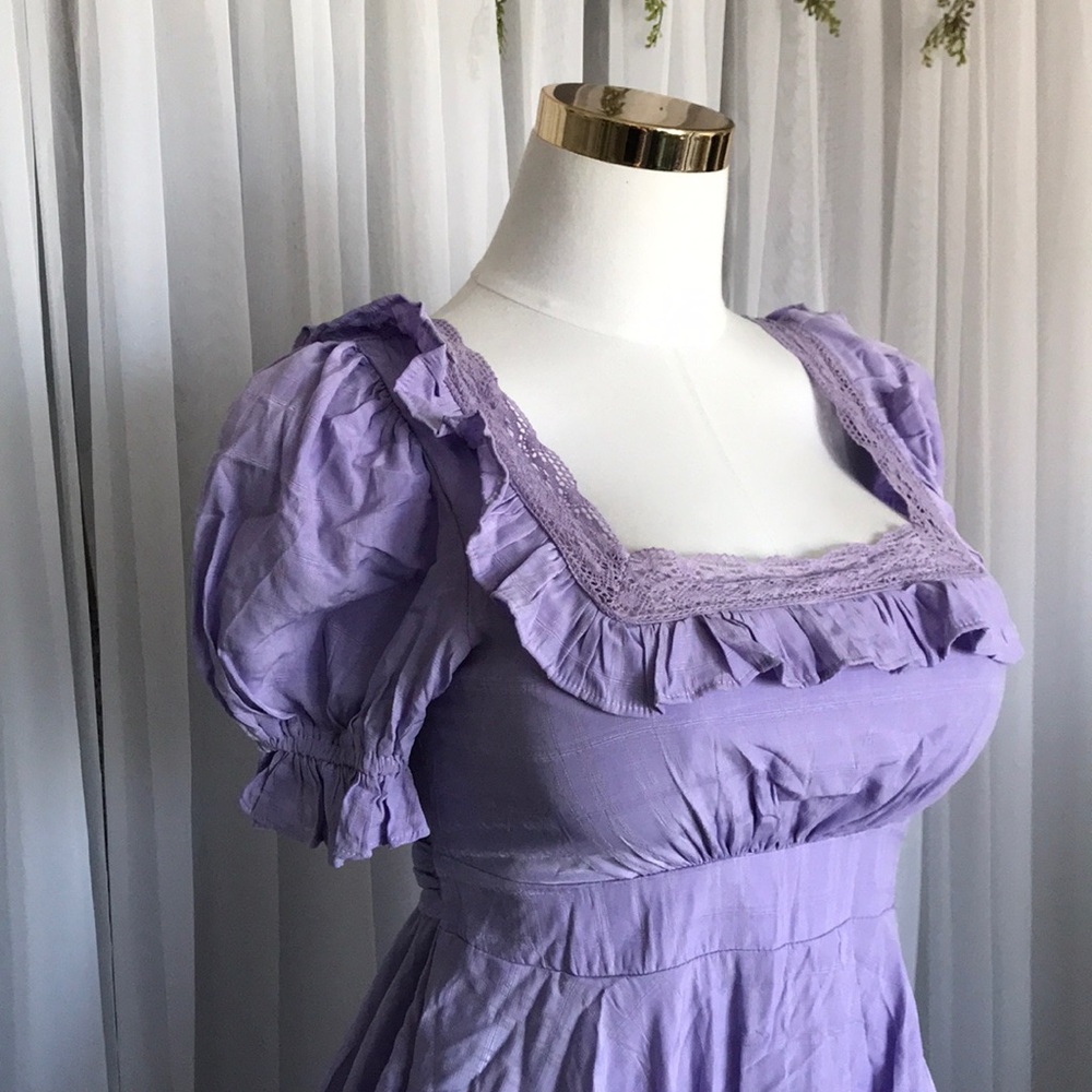 Lavender Ruffle Trim Mini Dress with Pockets - Picture 5 of 6